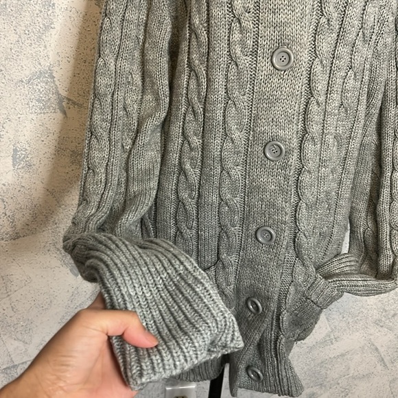 Susan Ess Grey Cable-Knit Cardigan Sweater size L - Picture 5 of 7